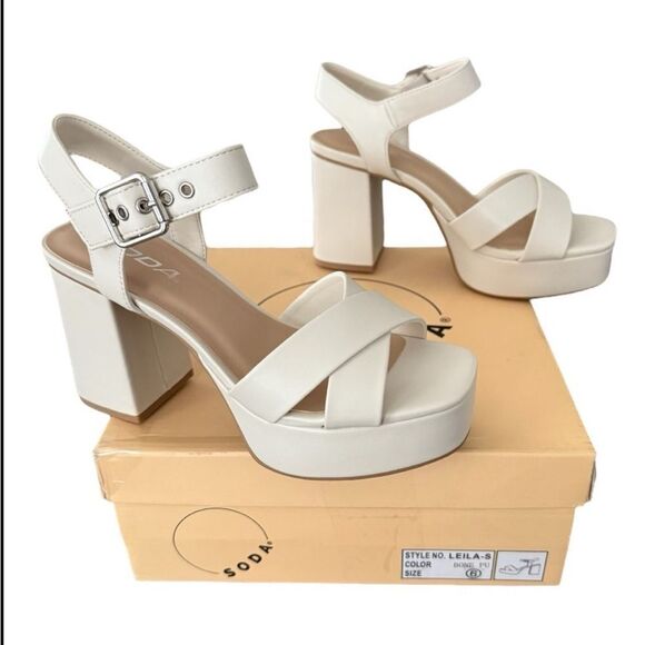 Soda Leila Bone PU Ivory Platform Shoes with Chunky Sole Women’s Size 6 Medium - Picture 2 of 15